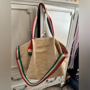 Stella & Dot rainbow straw beach tote with rainbow strap added.